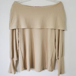 WOMEN'S Andree By Unit Size Medium Tan Ribbed Folded Off Shoulder Top Shirt